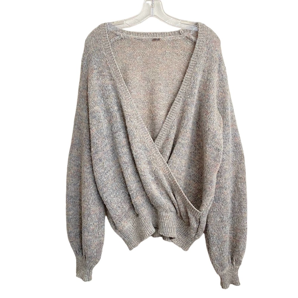 Free People Karina Slouchy Faux Wrap Sweater Oversized Women's Size S Gray Boho